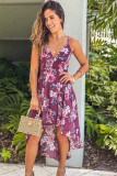 Burgundy Floral High-low Dress with Lace Back