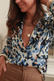 Blue Abstract Print Buttoned Long Sleeve Shirt