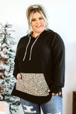 Black Plus Size Hoodie with Leopard Pocket
