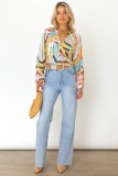 Multicolor Tropical Fish Skin Crinkle Long Sleeve Shirt