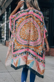 Multicolor Shawl Neckline Floral Print Kimono with Slits