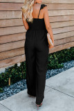 Black Blue Flutter Sleeve Smocked Wide Leg Jumpsuit