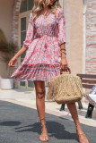 Boho Floral Print V Neck Loose Dress Unishe Wholesale