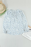 Sky Blue Printed Long Sleeve V-Neck Drawstring Shirt