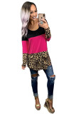 Rose Colorblock Leopard Triple Patchwork Long Sleeve Top