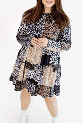 Plus Size Long Sleeve Mixed Leopard Dress