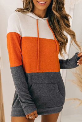 Gray Colorblock Kangaroo Pocket Hooded Dress