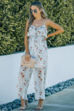 Floral Print Spaghetti Strap Ruffled Wide Leg Jumpsuit