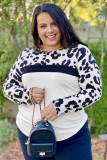 Plus Size Leopard Colorblock Long Sleeve Top