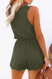 Green Buttons Drawstring Elastic Waist Sleeveless Romper