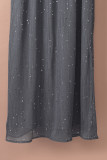 Gray Side Split Rhinestone V Neck Maxi Dress