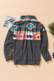 Aztec Print Atop Charcoal Pullover Sweatshirt