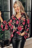 Black Ruffled Collar Floral Blouse
