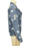 Stars Print Buttons Front Ripped Denim Jacket Women UNISHE Wholesale