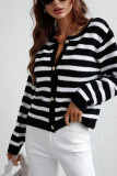 Striped Button Down Open Sweater Cardigan
