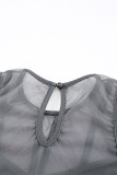 Gray Strappy Mesh Splicing Ribbed Tank Top