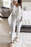 Leopard Print Long Sleeve Top & Drawstring Joggers Loungewear