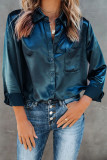 Green Satin Button Shirt with Pocket
