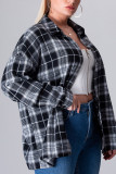 Black and Grey Open Button Plus Size Shackets