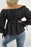 Tiny Floral Square Neck Front Tie Long Sleeves Shirts