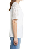 White Plain Lace Stitching Short Sleeve Tee