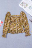 Yellow Square Neck Smocked Floral Top