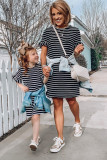 Black Striped T-shirt Mini Dress with Ruffled Sleeves