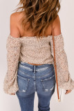 Apricot Frilled Off-shoulder Ruched Floral Top