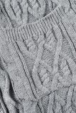Gray Cable Knit Open Front Long Cardigan