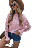 Pink Crochet Lace Pointelle Knit Sweater