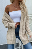Plain Cable Knit Pocketed Open Front Sweater Cardigans