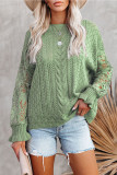 Green Crochet Lace Pointelle Knit Sweater