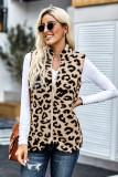 Khaki Leopard Sherpa Jacket Vest