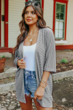 Grey Ribbed Open Front Knit Cardigan