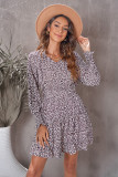 Leopard V Neck Long Sleeve Tie Waist Mini Dress
