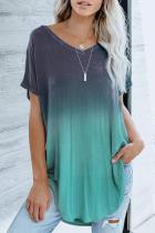 Gray Green Ombre Color Block Casual Summer Shirt