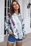 Gray Dropped Sleeve Tie-dye Kangaroo Pocket Hoodie with Drawstring