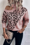 Turtleneck Cold Shoulder Leopard Knitting Sweater