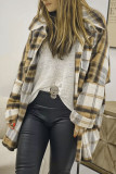 Plaid Lapel Button Shacket With Pockets