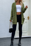 Plain Cable Knit Pocketed Open Front Sweater Cardigans