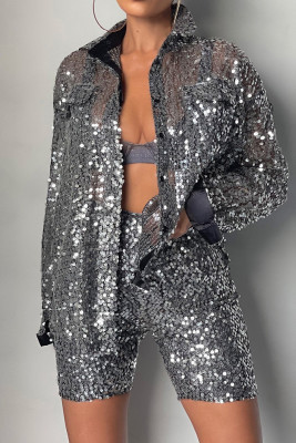 Sequin Glitter Bling Shirt and Shorts Two Pieces Set