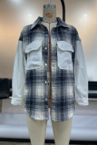 Plaid Patchwork Pockets Button Denim Jacket