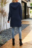Cable Knit Front Open Long Hooded Cardigan