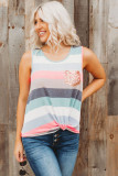 Multicolor Sequin Pocket Patchwork Striped Tank Top