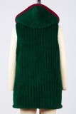 Green Santa Patchwork Zipper Rib Fleece Hooded Vest Jacket