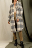 Button Up Pockets Plaid Long Coat