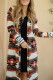 Green Geometric Color Block Open Front Long Cardigan
