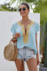 Sky Blue Short Sleeve Printed Neck Shift Blouse
