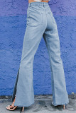 Sky Blue Wide Leg Split Hemline Flared Jeans