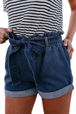 Medium Blue Paper Bag Waist Denim Shorts